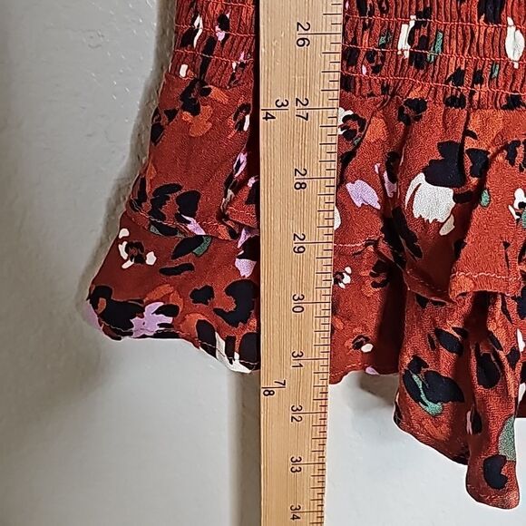 Karlie Medium Abstract‎ Leopard Cami Dress Rust Smocked ruffle hem - Picture 7 of 8